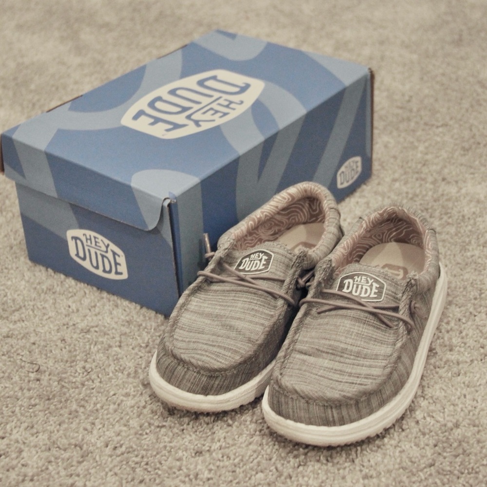 Hey Dude Wally Youth Grey Linen Shoes Shoes